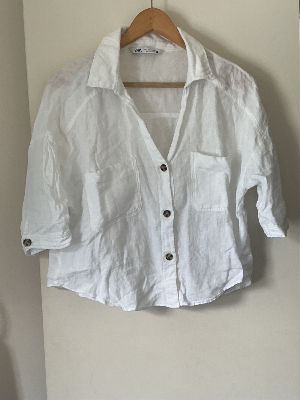 ZARA White Button-Front Linen Shirt